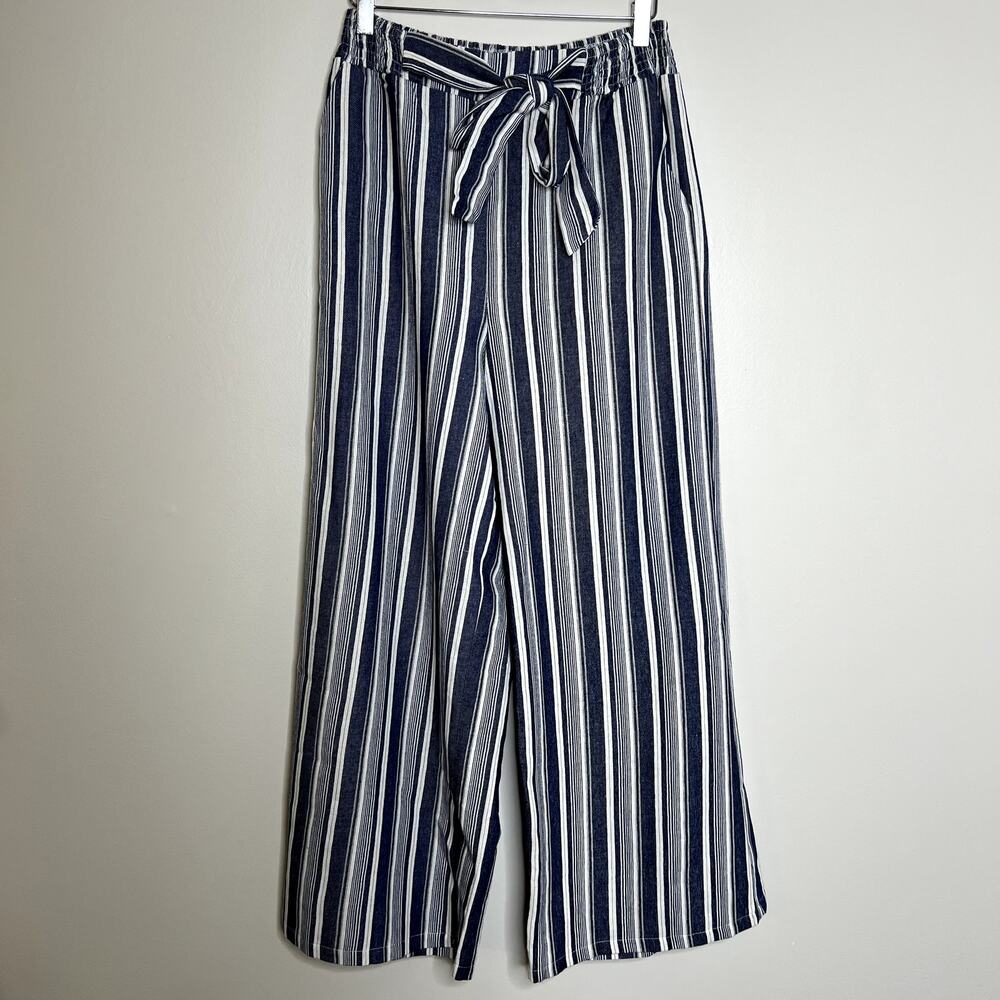 Blue Striped Wide Leg Tie Pants